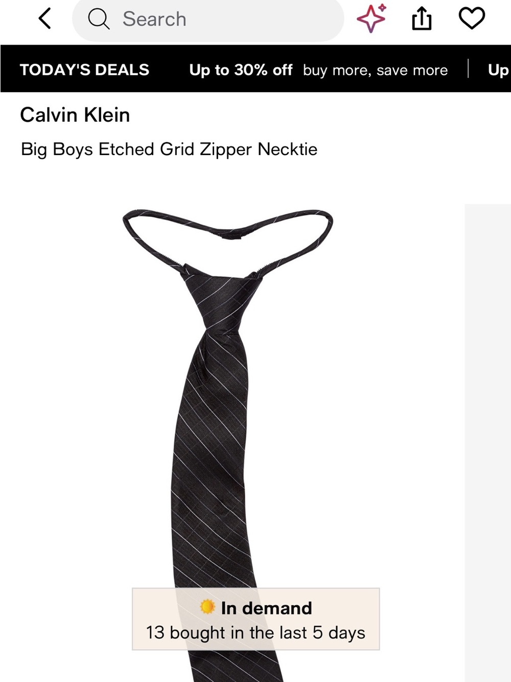 Calvin Klein Black Etched Grid Zipper Tie